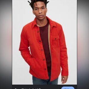 GAP Men's Red Jacket Sherpa lined large fall casual outdoor shirt heavy bright